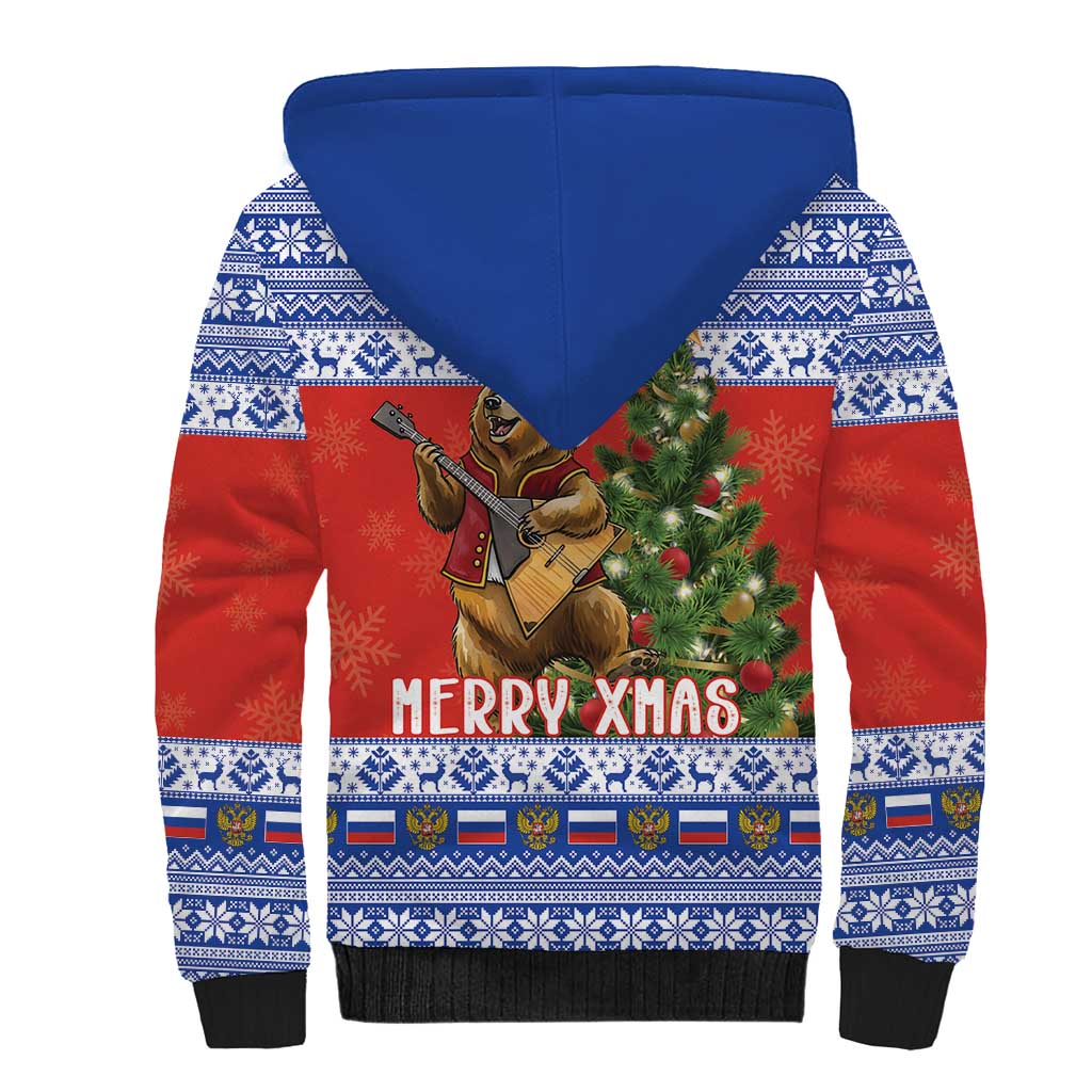 Russia Christmas Sherpa Hoodie Brown Bear Playing Balalaika - Wonder Print Shop