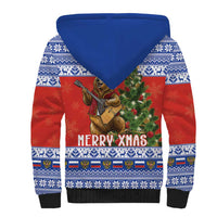 Russia Christmas Sherpa Hoodie Brown Bear Playing Balalaika - Wonder Print Shop