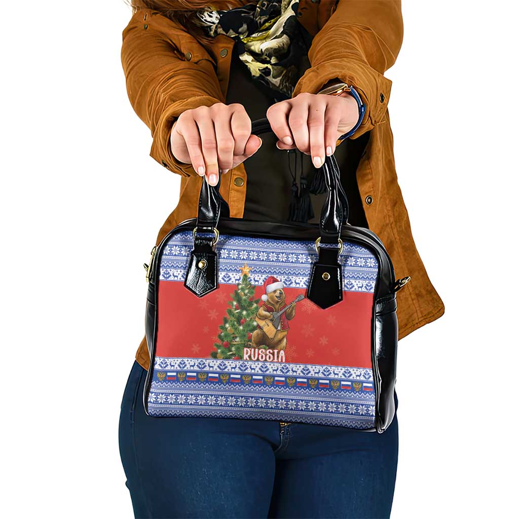 Russia Christmas Shoulder Handbag Brown Bear Playing Balalaika - Wonder Print Shop