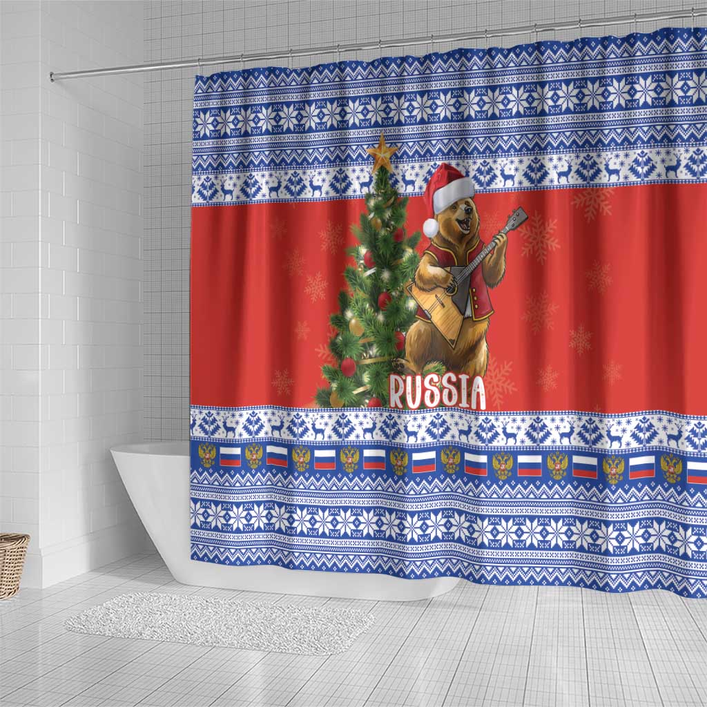 Russia Christmas Shower Curtain Brown Bear Playing Balalaika - Wonder Print Shop