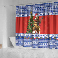 Russia Christmas Shower Curtain Brown Bear Playing Balalaika - Wonder Print Shop