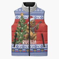 Russia Christmas Sleeveless Puffer Jacket Brown Bear Playing Balalaika - Wonder Print Shop