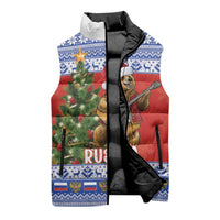 Russia Christmas Sleeveless Puffer Jacket Brown Bear Playing Balalaika - Wonder Print Shop
