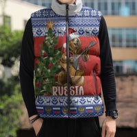 Russia Christmas Sleeveless Puffer Jacket Brown Bear Playing Balalaika - Wonder Print Shop