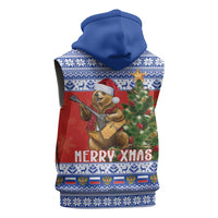 Russia Christmas Sleeveless Zip Hoodie Brown Bear Playing Balalaika - Wonder Print Shop