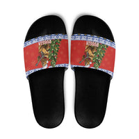 Russia Christmas Slide Sandals Brown Bear Playing Balalaika - Wonder Print Shop
