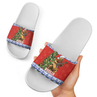 Russia Christmas Slide Sandals Brown Bear Playing Balalaika - Wonder Print Shop