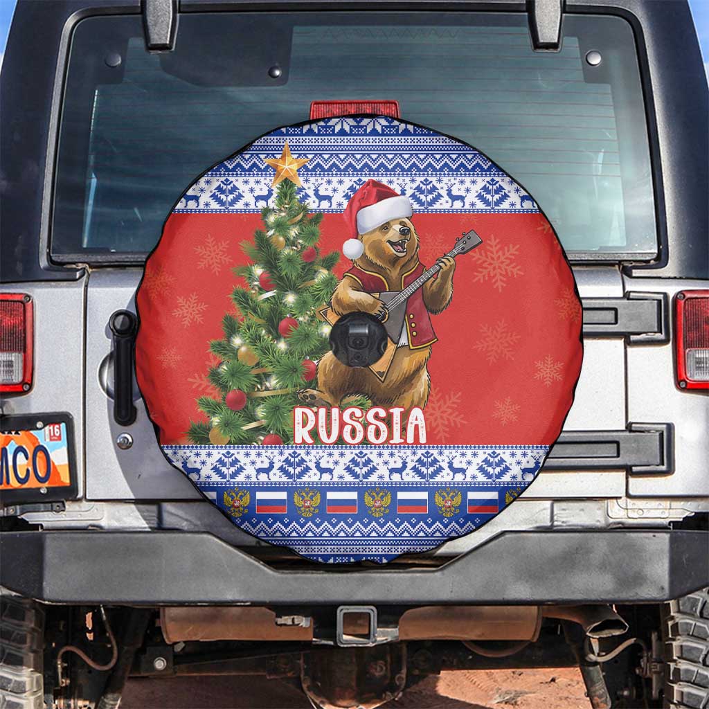 Russia Christmas Spare Tire Cover Brown Bear Playing Balalaika - Wonder Print Shop