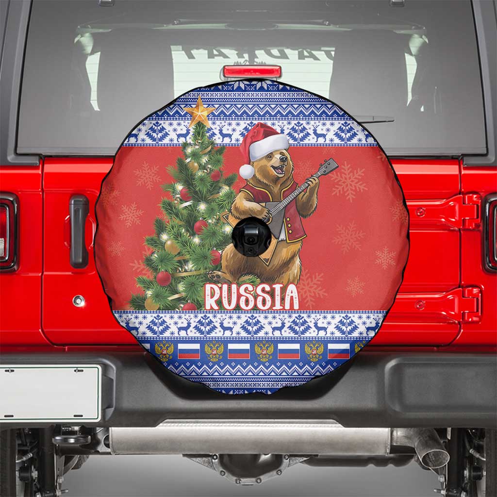 Russia Christmas Spare Tire Cover Brown Bear Playing Balalaika - Wonder Print Shop