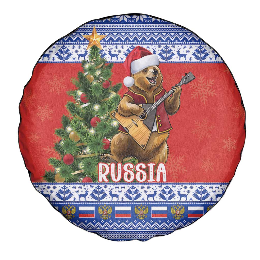 Russia Christmas Spare Tire Cover Brown Bear Playing Balalaika - Wonder Print Shop