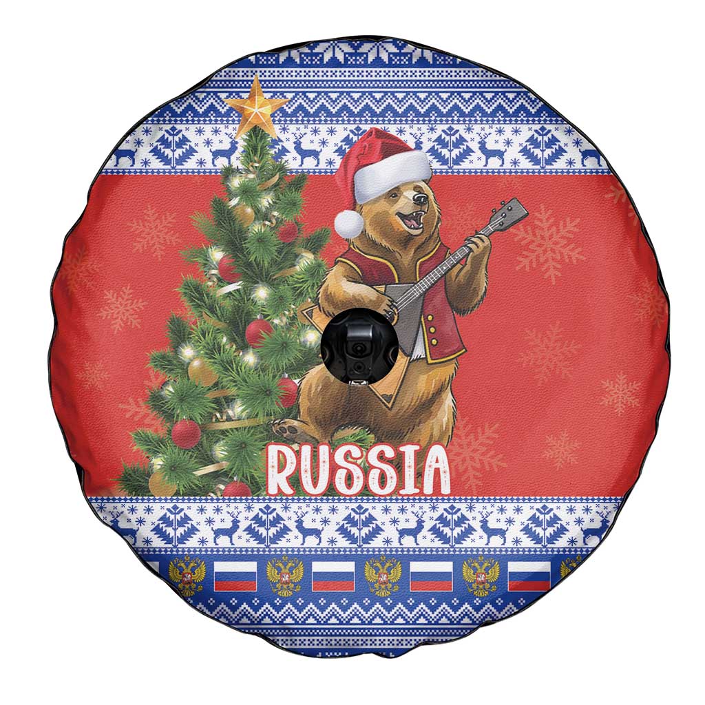 Russia Christmas Spare Tire Cover Brown Bear Playing Balalaika - Wonder Print Shop