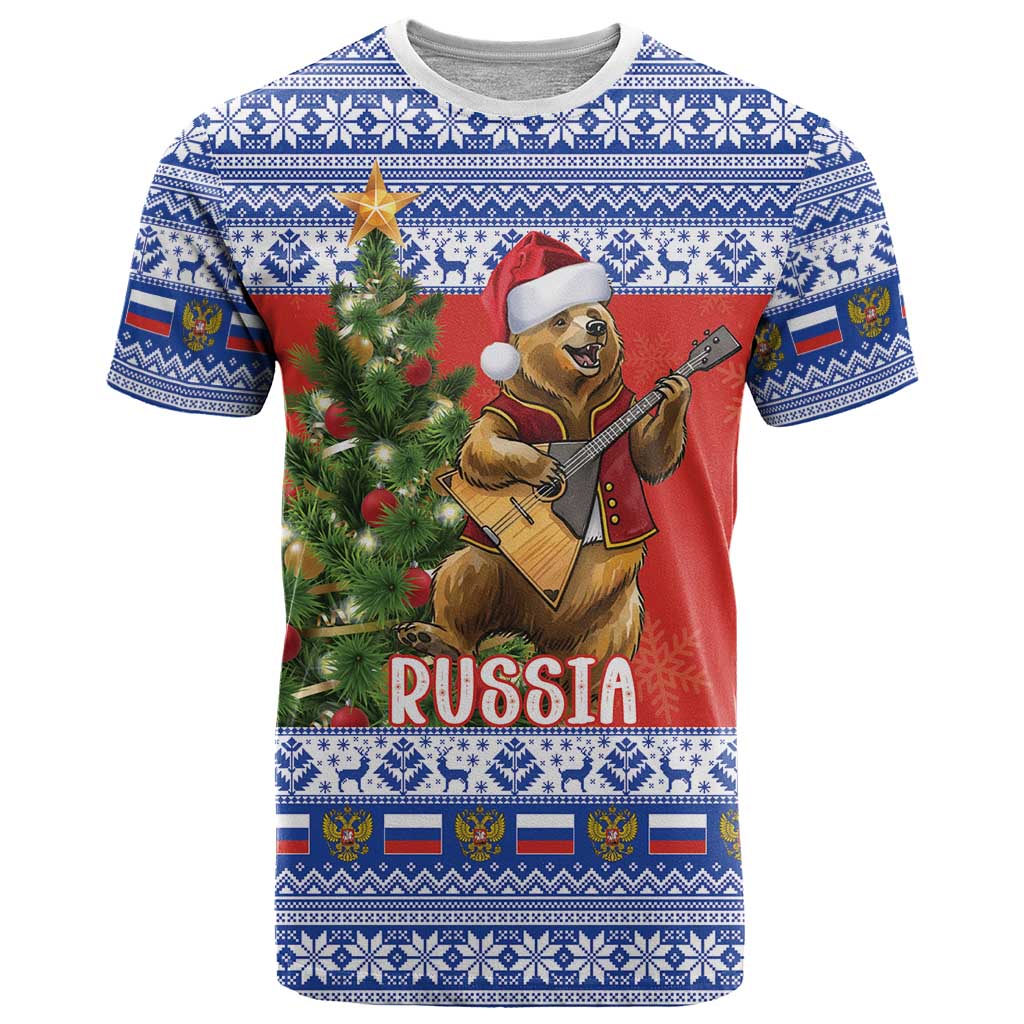 Russia Christmas T Shirt Brown Bear Playing Balalaika - Wonder Print Shop