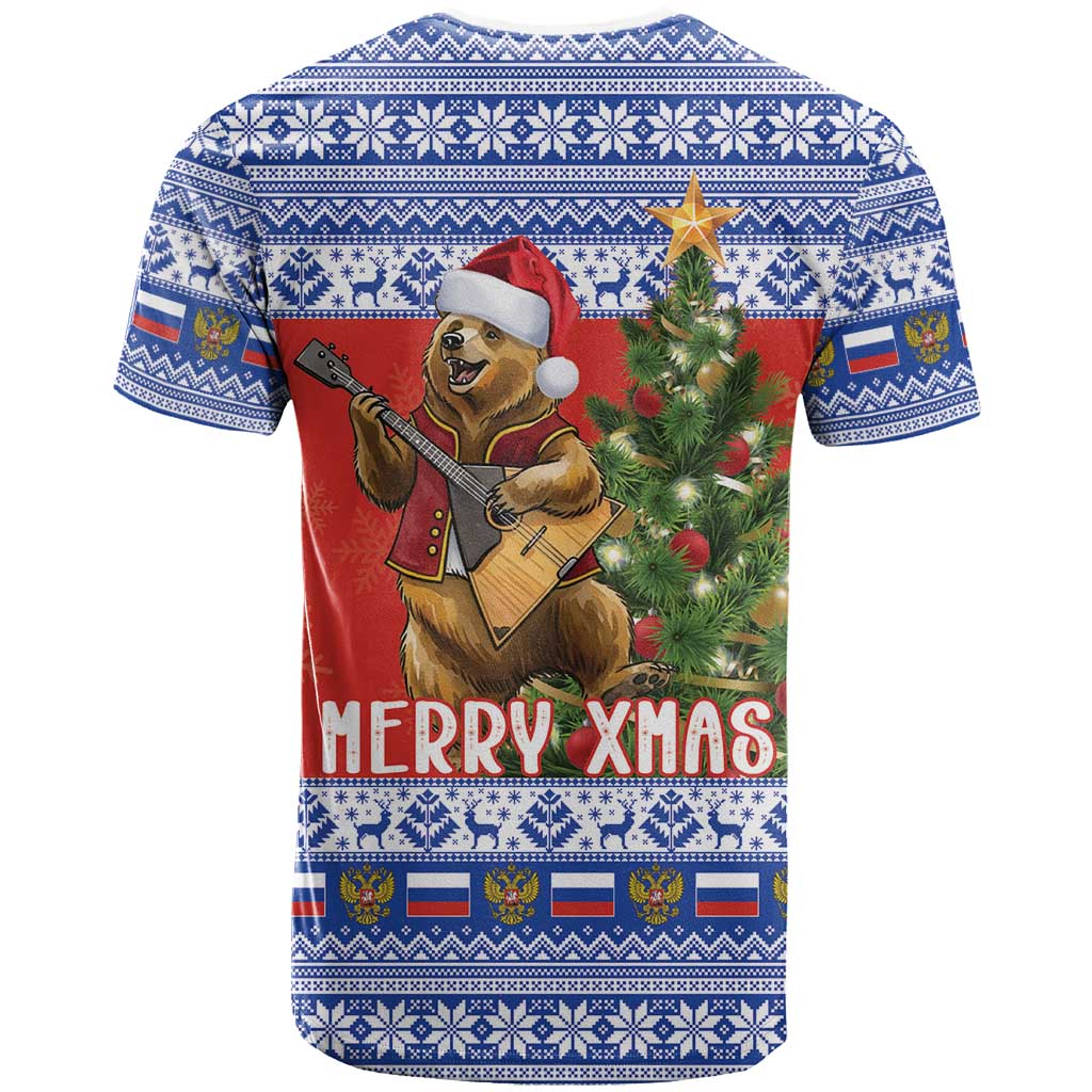 Russia Christmas T Shirt Brown Bear Playing Balalaika - Wonder Print Shop