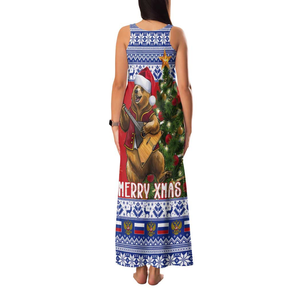 Russia Christmas Tank Maxi Dress Brown Bear Playing Balalaika - Wonder Print Shop