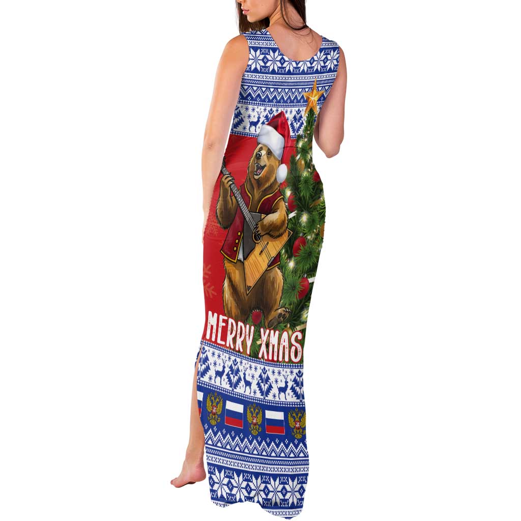 Russia Christmas Tank Maxi Dress Brown Bear Playing Balalaika - Wonder Print Shop