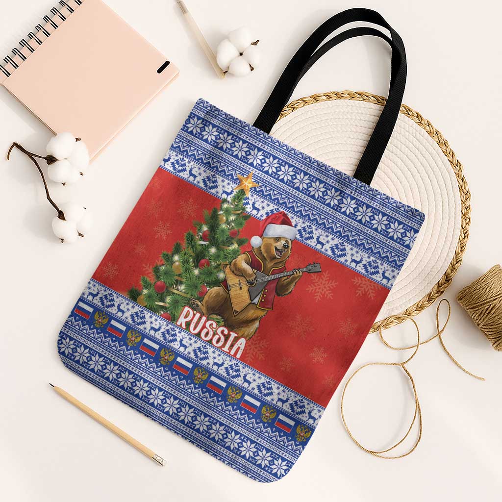 Russia Christmas Tote Bag Brown Bear Playing Balalaika - Wonder Print Shop