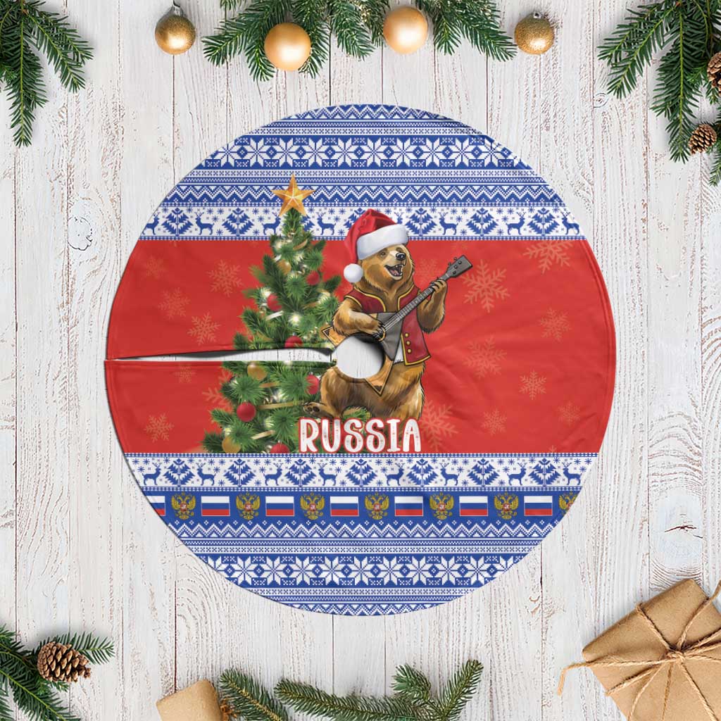 Russia Christmas Tree Skirt Brown Bear Playing Balalaika - Wonder Print Shop