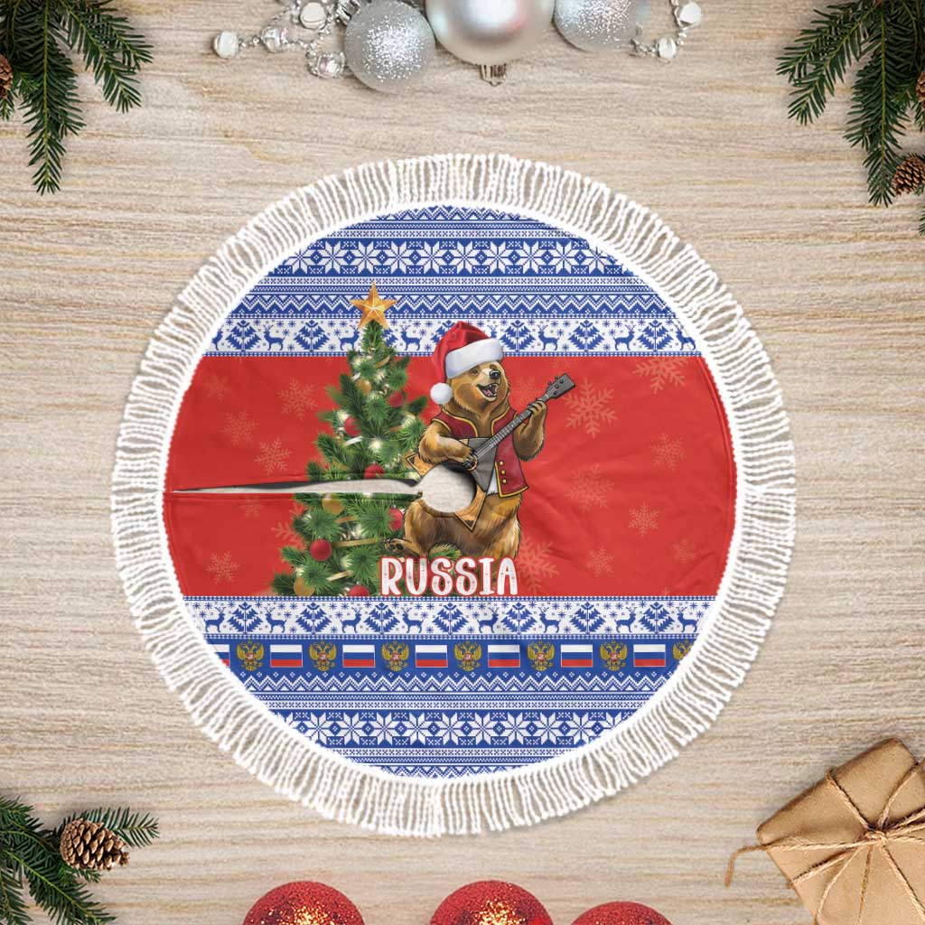 Russia Christmas Tree Skirt Brown Bear Playing Balalaika - Wonder Print Shop