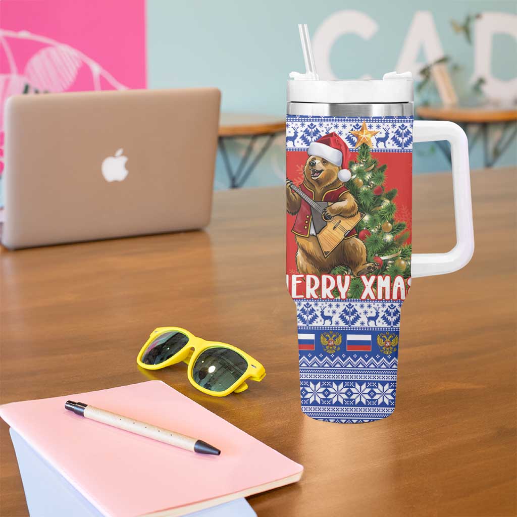 Russia Christmas Tumbler With Handle Brown Bear Playing Balalaika - Wonder Print Shop