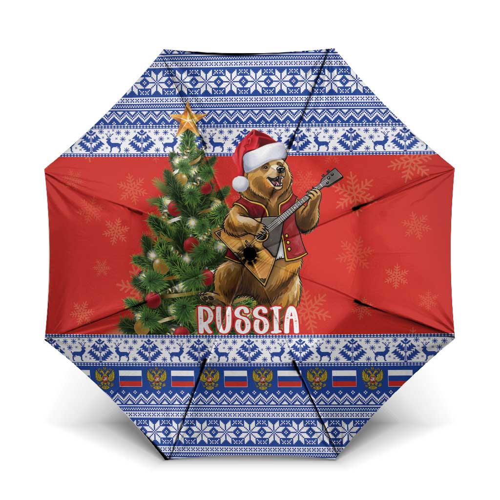 Russia Christmas Umbrella Brown Bear Playing Balalaika - Wonder Print Shop