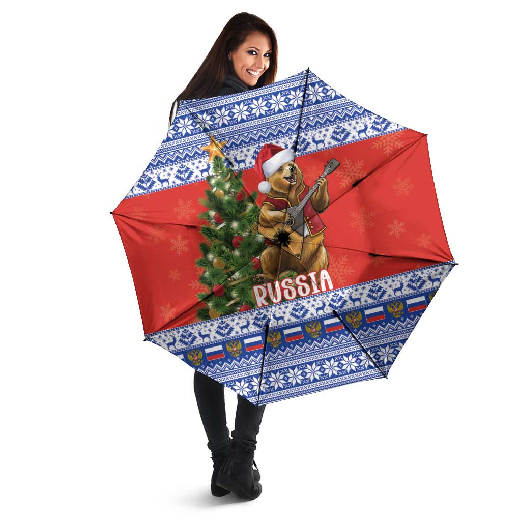 Russia Christmas Umbrella Brown Bear Playing Balalaika - Wonder Print Shop
