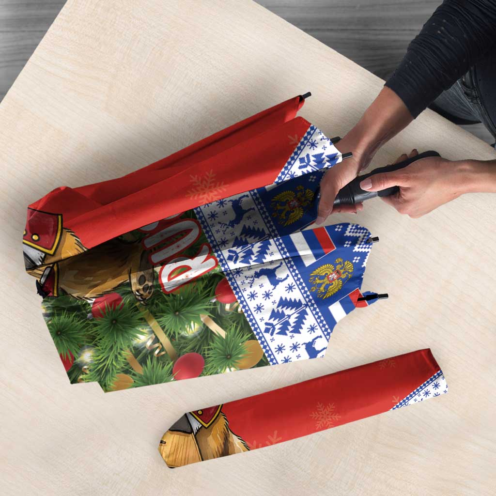 Russia Christmas Umbrella Brown Bear Playing Balalaika - Wonder Print Shop