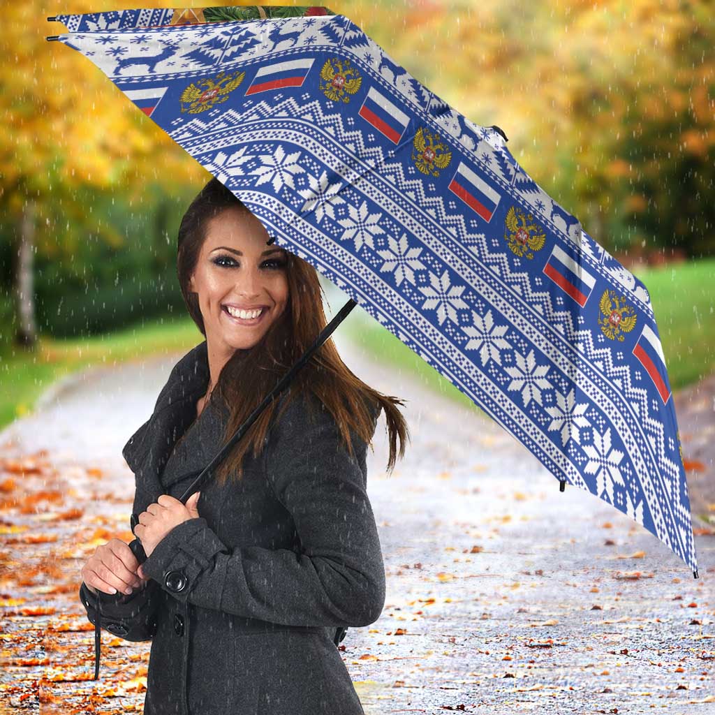 Russia Christmas Umbrella Brown Bear Playing Balalaika - Wonder Print Shop