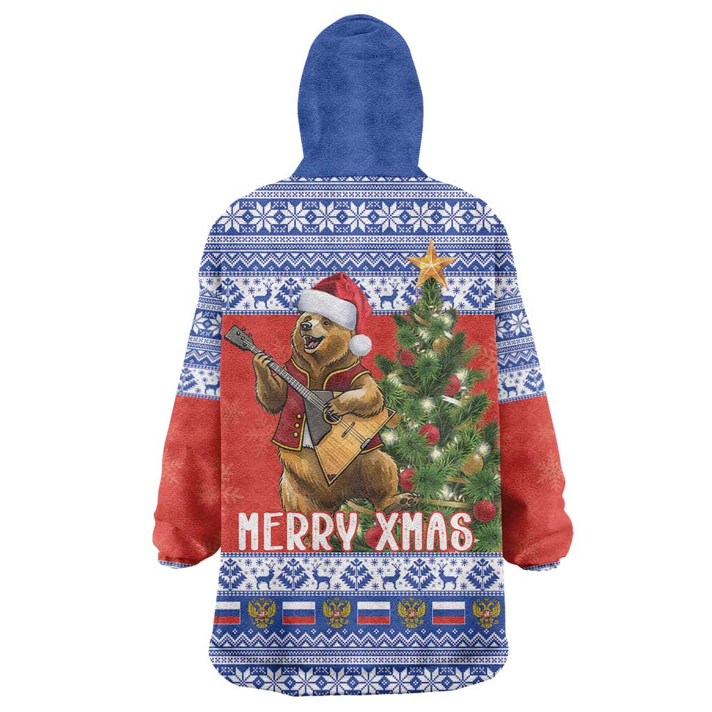 Russia Christmas Wearable Blanket Hoodie Brown Bear Playing Balalaika - Wonder Print Shop