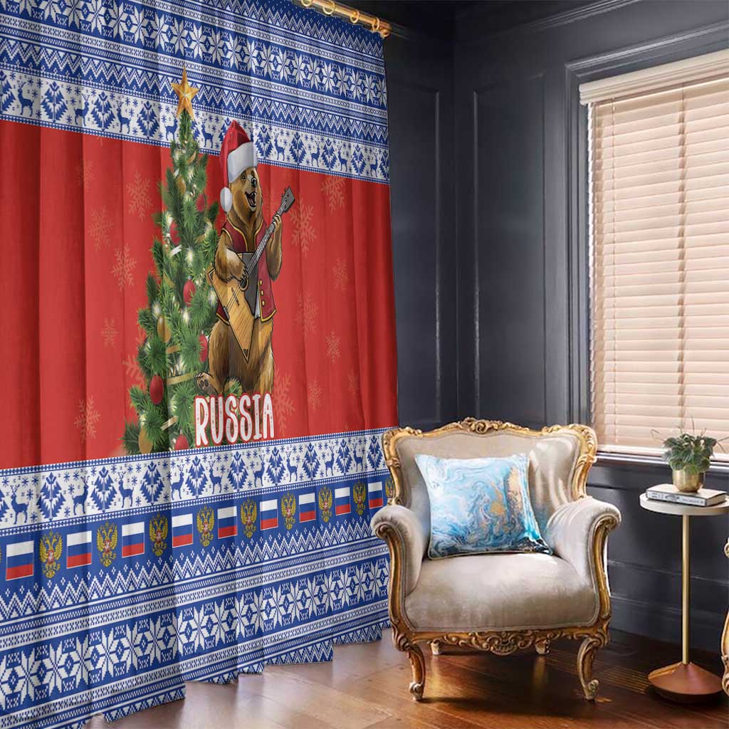 Russia Christmas Window Curtain Brown Bear Playing Balalaika - Wonder Print Shop