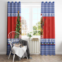 Russia Christmas Window Curtain Brown Bear Playing Balalaika - Wonder Print Shop