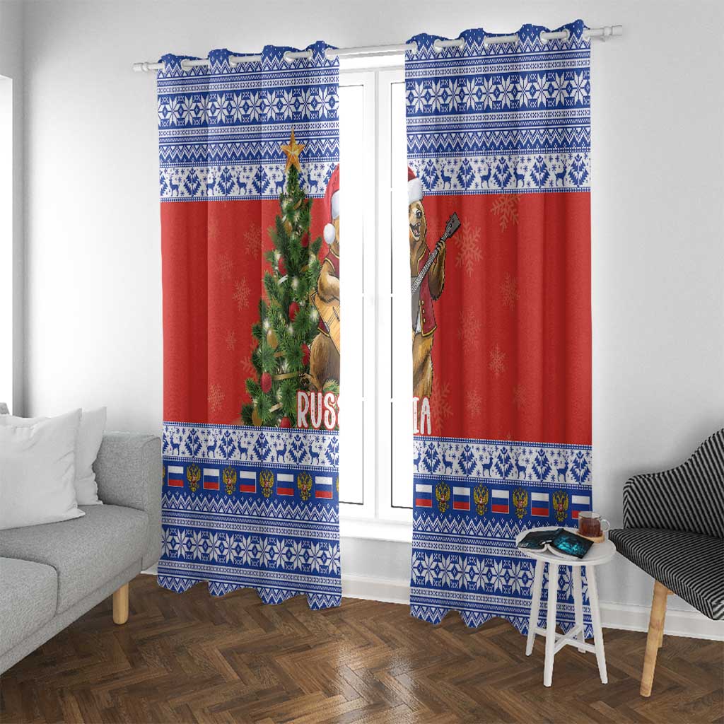 Russia Christmas Window Curtain Brown Bear Playing Balalaika - Wonder Print Shop