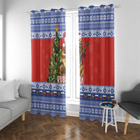 Russia Christmas Window Curtain Brown Bear Playing Balalaika - Wonder Print Shop