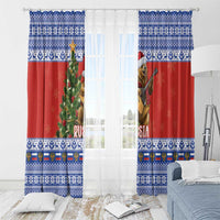 Russia Christmas Window Curtain Brown Bear Playing Balalaika - Wonder Print Shop