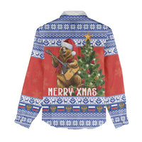 Russia Christmas Women Casual Shirt Brown Bear Playing Balalaika - Wonder Print Shop