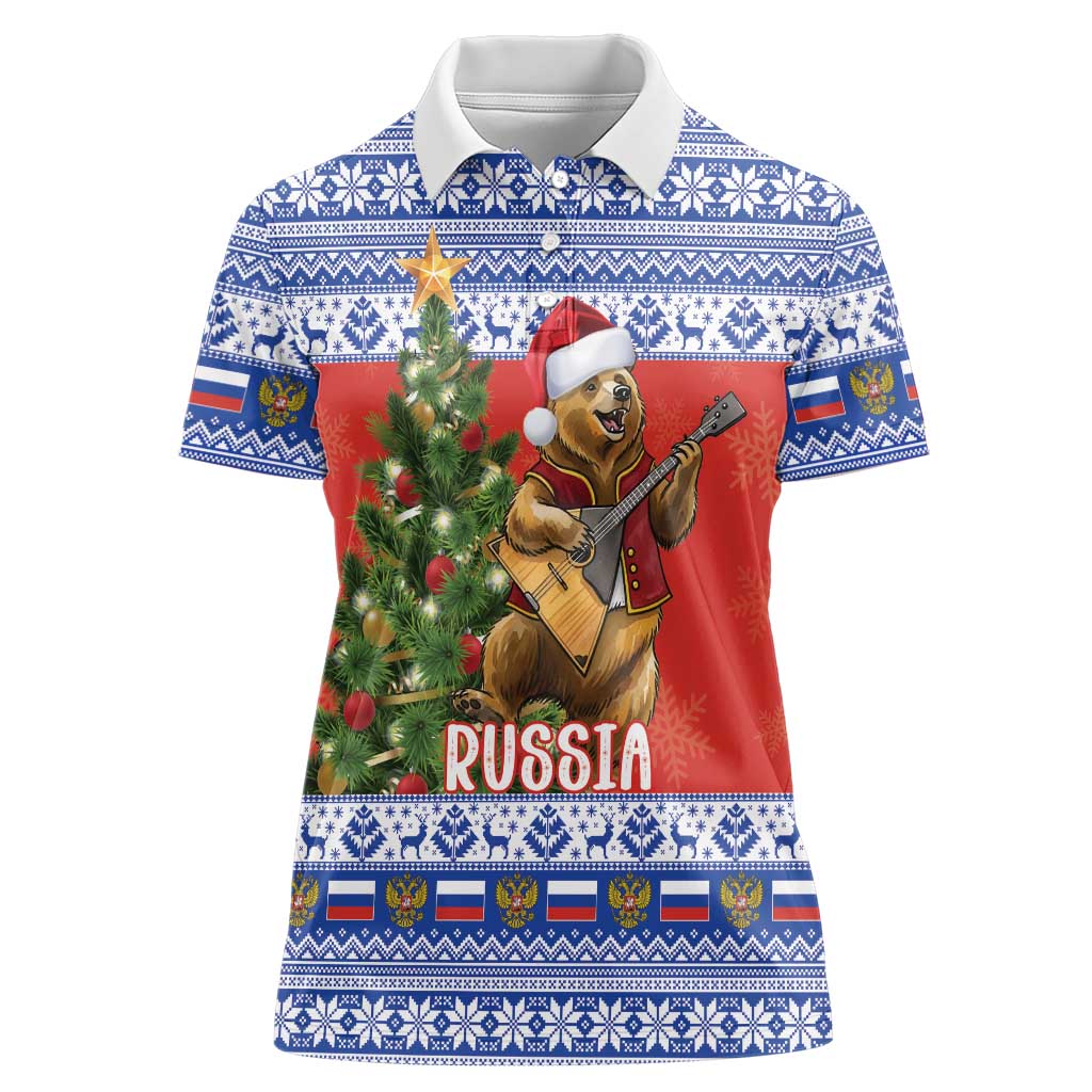 Russia Christmas Women Polo Shirt Brown Bear Playing Balalaika - Wonder Print Shop