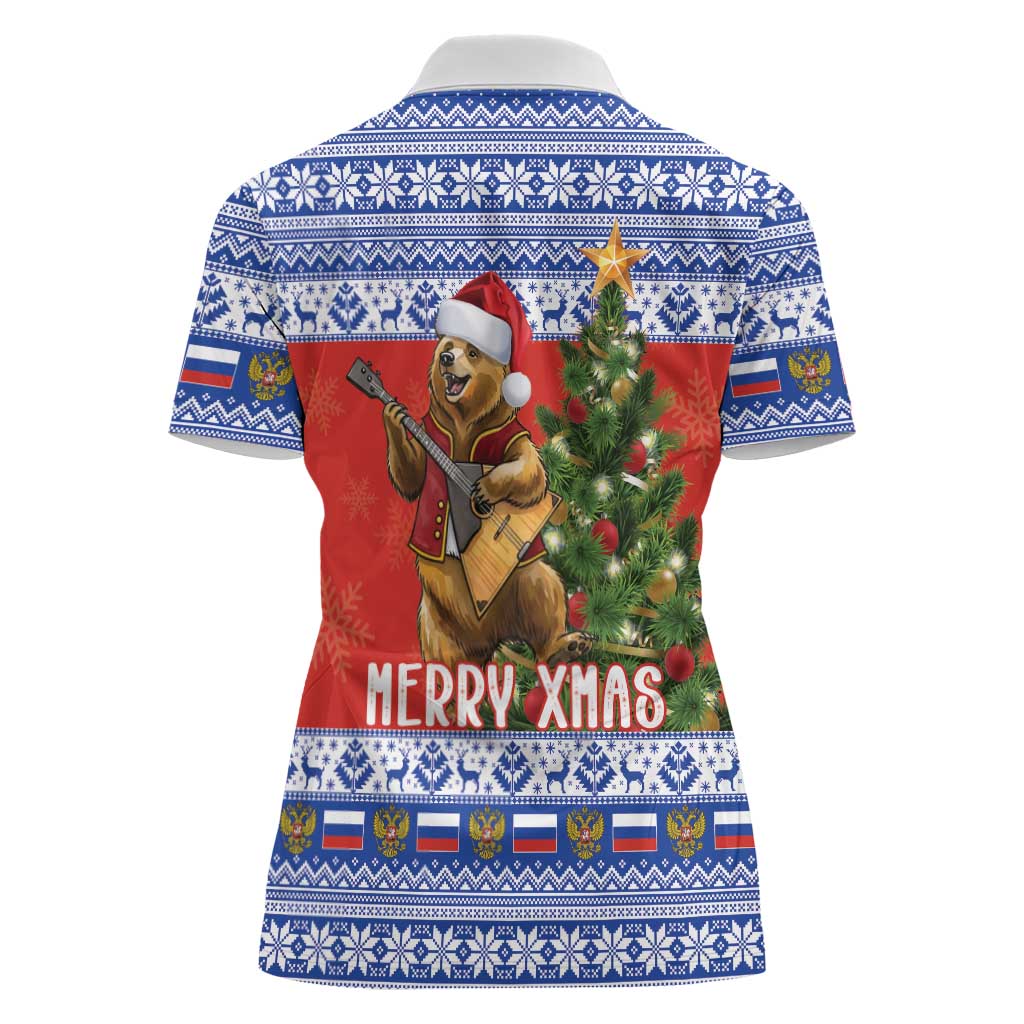 Russia Christmas Women Polo Shirt Brown Bear Playing Balalaika - Wonder Print Shop