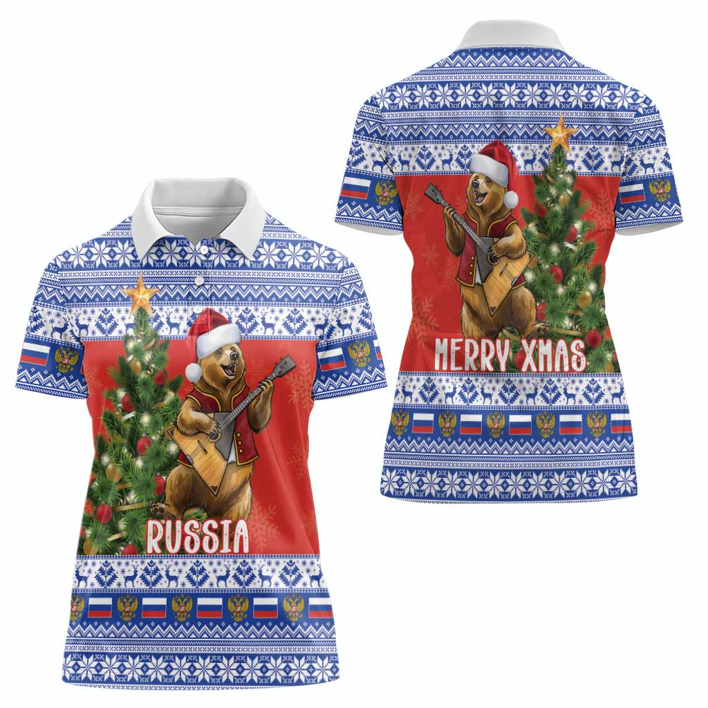 Russia Christmas Women Polo Shirt Brown Bear Playing Balalaika - Wonder Print Shop