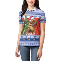 Russia Christmas Women Polo Shirt Brown Bear Playing Balalaika - Wonder Print Shop