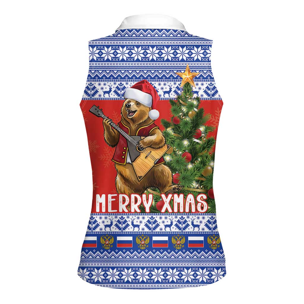 Russia Christmas Women Sleeveless Polo Shirt Brown Bear Playing Balalaika - Wonder Print Shop