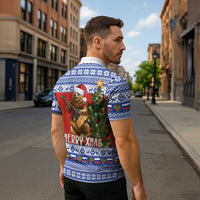 Russia Christmas Zipper Polo Shirt Brown Bear Playing Balalaika - Wonder Print Shop