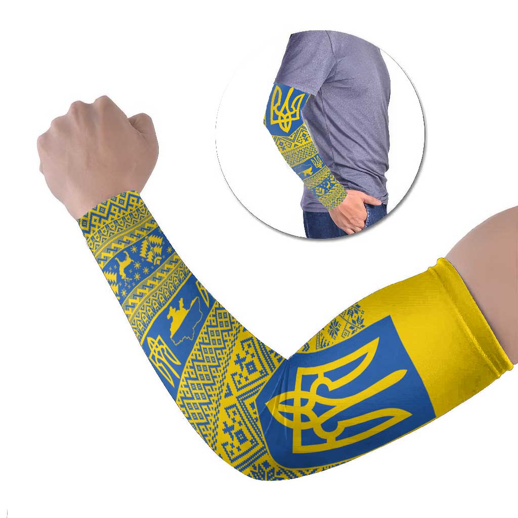 Ukraine Trident Christmas Arm Sleeves Vyshyvanka Patterns - Wonder Print Shop