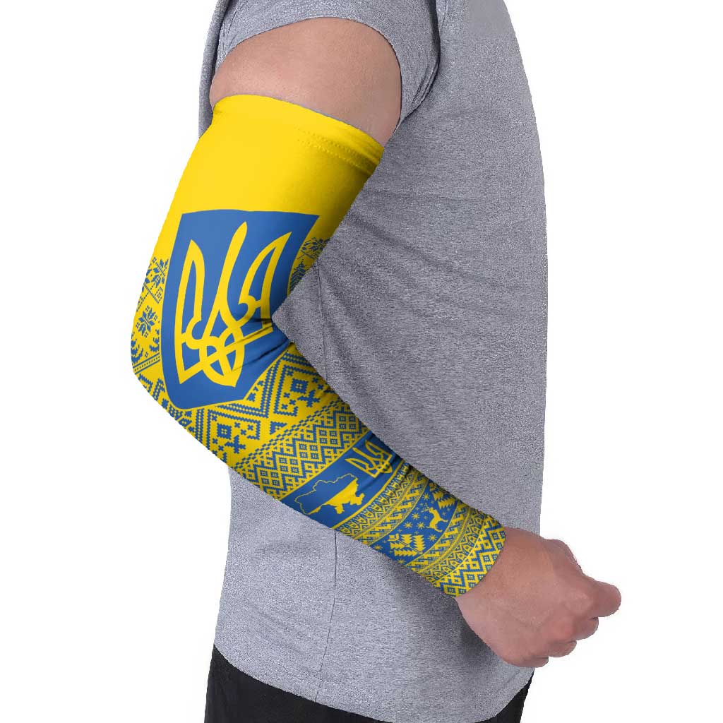Ukraine Trident Christmas Arm Sleeves Vyshyvanka Patterns - Wonder Print Shop