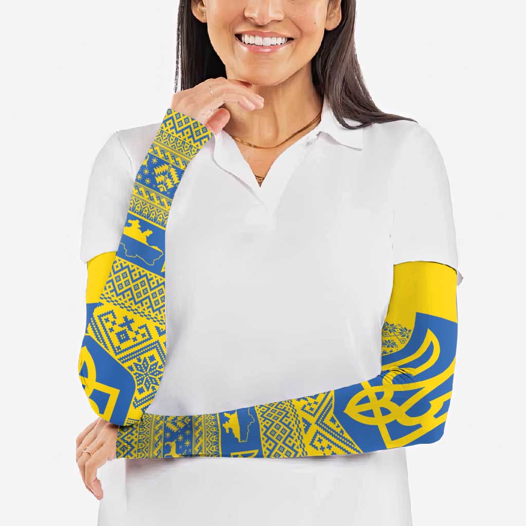 Ukraine Trident Christmas Arm Sleeves Vyshyvanka Patterns - Wonder Print Shop