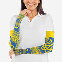 Ukraine Trident Christmas Arm Sleeves Vyshyvanka Patterns - Wonder Print Shop