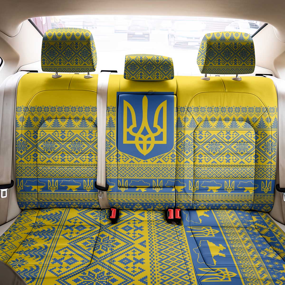 Ukraine Trident Christmas Back Car Seat Cover Vyshyvanka Patterns - Wonder Print Shop
