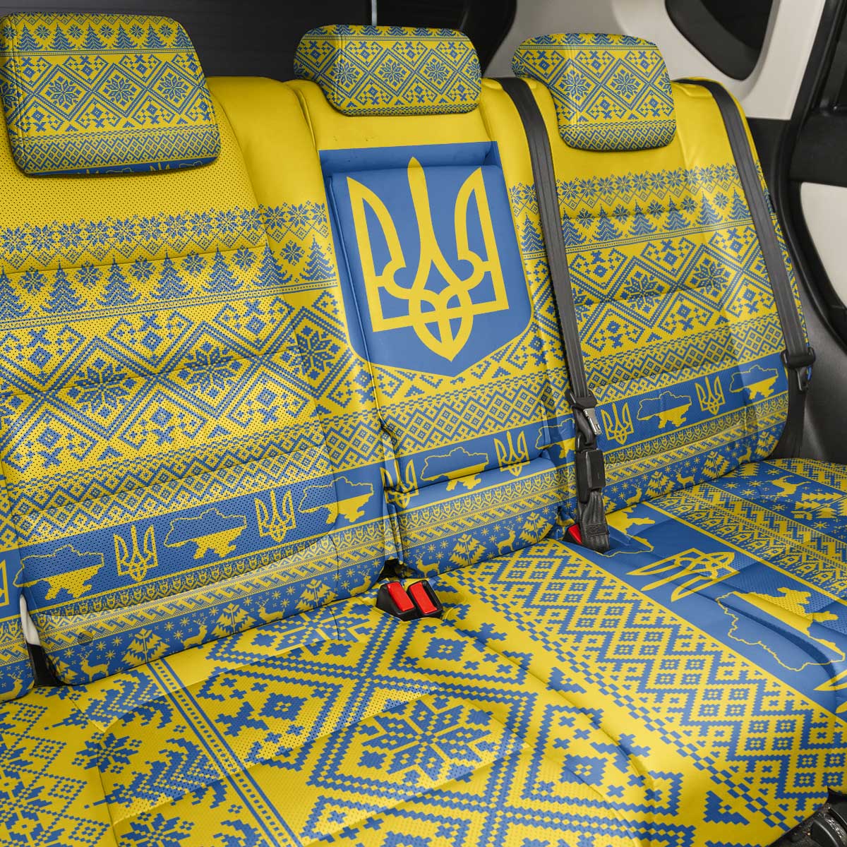 Ukraine Trident Christmas Back Car Seat Cover Vyshyvanka Patterns - Wonder Print Shop