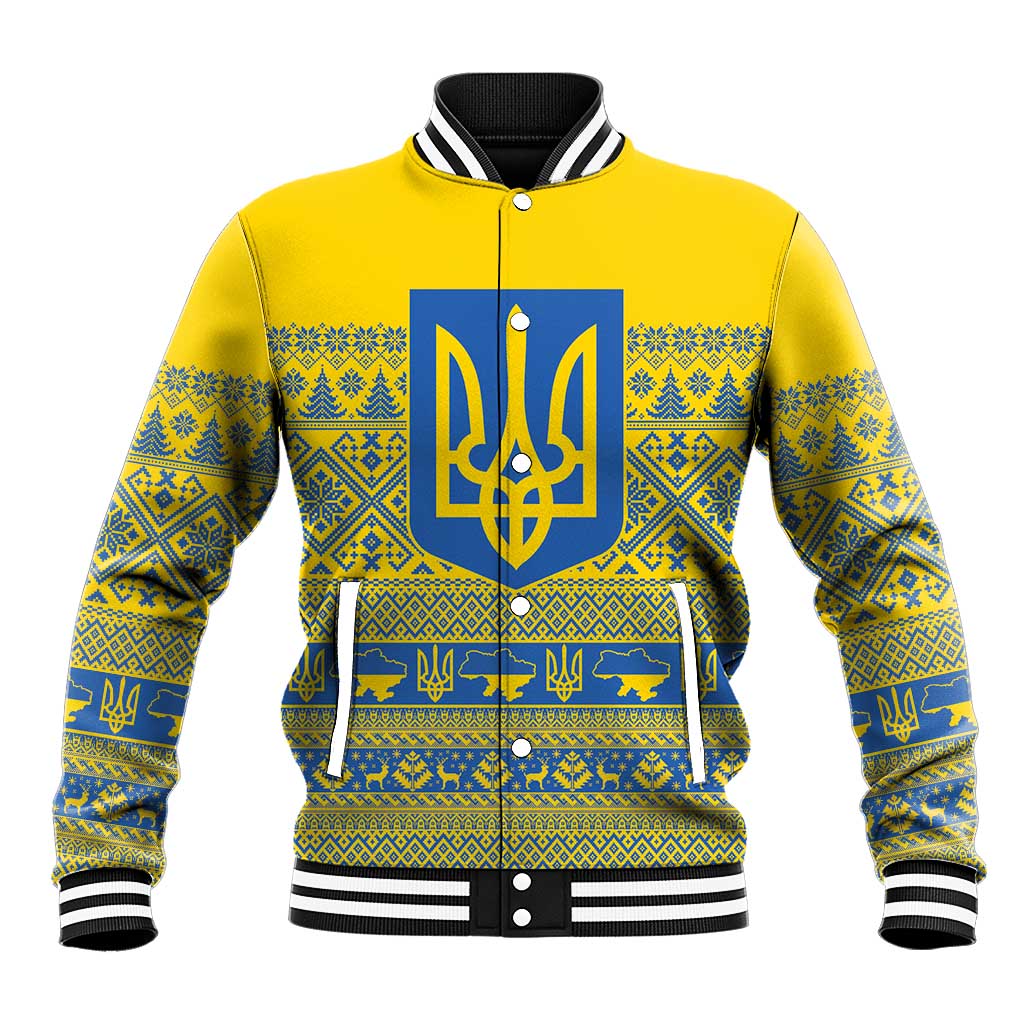 Ukraine Trident Christmas Baseball Jacket Vyshyvanka Patterns - Wonder Print Shop