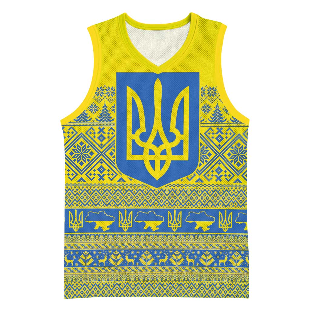 Ukraine Trident Christmas Basketball Jersey Vyshyvanka Patterns - Wonder Print Shop
