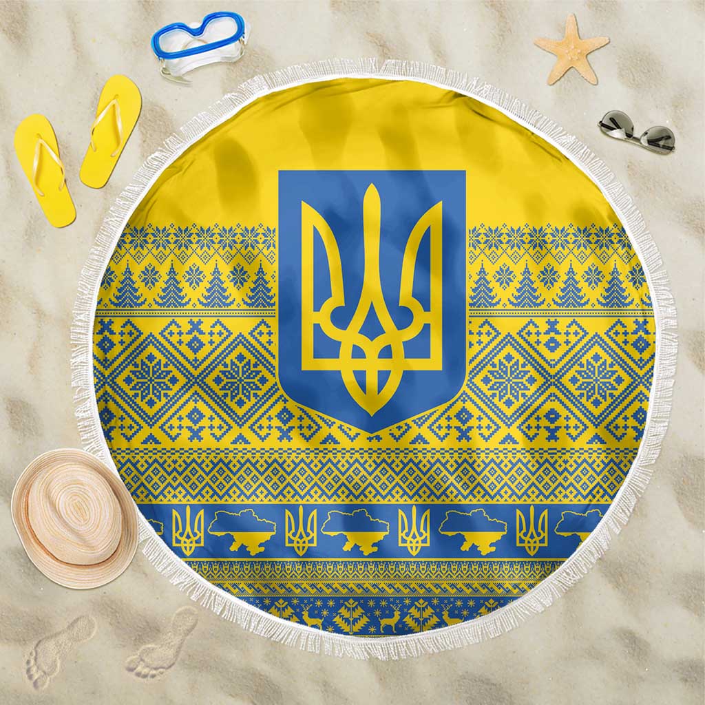 Ukraine Trident Christmas Beach Blanket Vyshyvanka Patterns - Wonder Print Shop