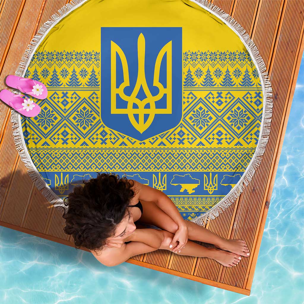 Ukraine Trident Christmas Beach Blanket Vyshyvanka Patterns - Wonder Print Shop